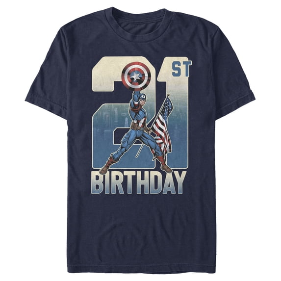 Men's Marvel Captain America 21st Birthday Graphic Tee Navy Blue Small