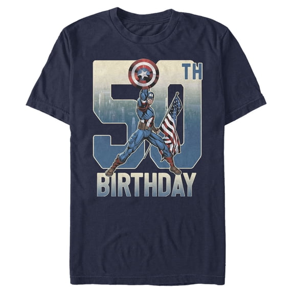 Men's Marvel Captain America 50th Birthday Graphic Tee Navy Blue 3X Large