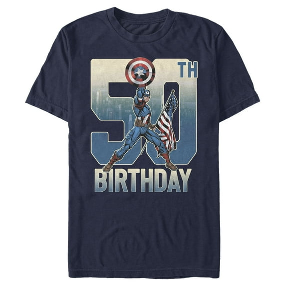 Men's Marvel Captain America 50th Birthday Graphic Tee Navy Blue Small