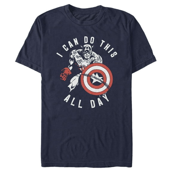 Men's Marvel Captain America Can Do This All Day  Graphic Tee Navy Blue Large