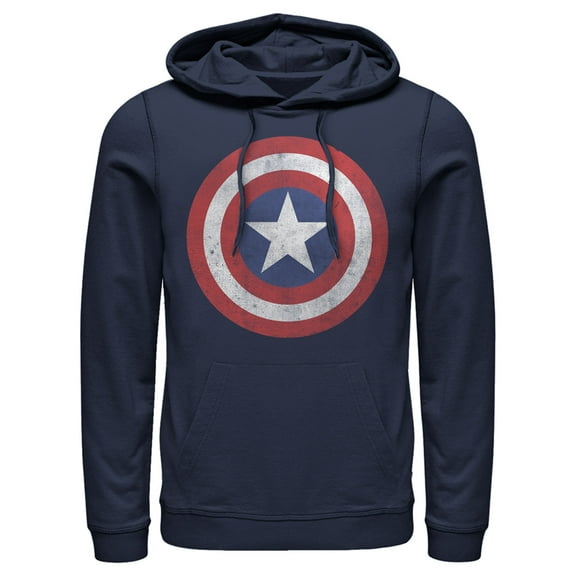 Men's Marvel Captain America Classic Shield Pull Over Hoodie Navy Blue 2X Large