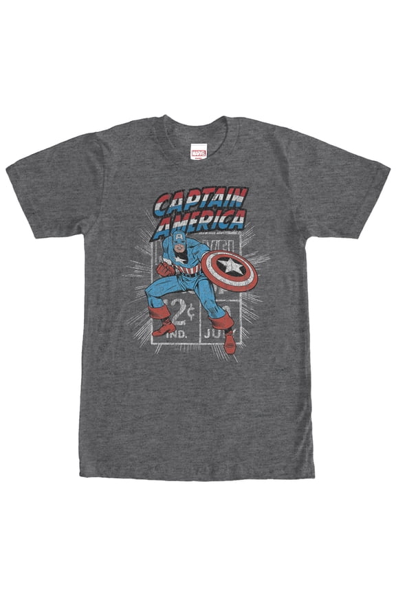 Men's Marvel Captain America Comic Book Cent Graphic Tee Charcoal Heather Medium