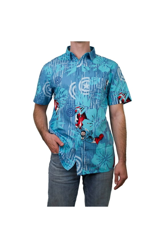 Men's Marvel Captain America Hawaiian Print Button Down Shirt Blue Large