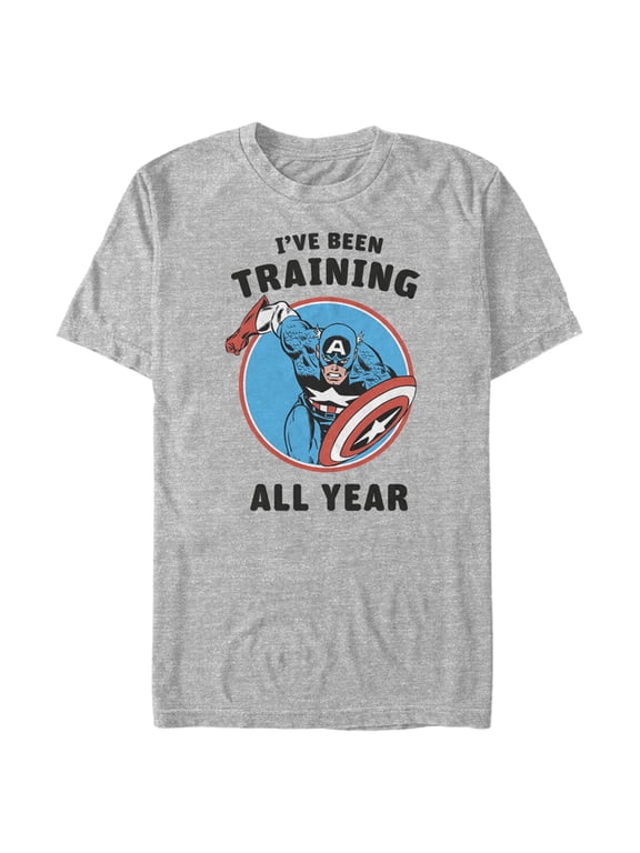 Men's Marvel Captain America I've Been Training All Year Graphic Tee Athletic Heather 2X Large