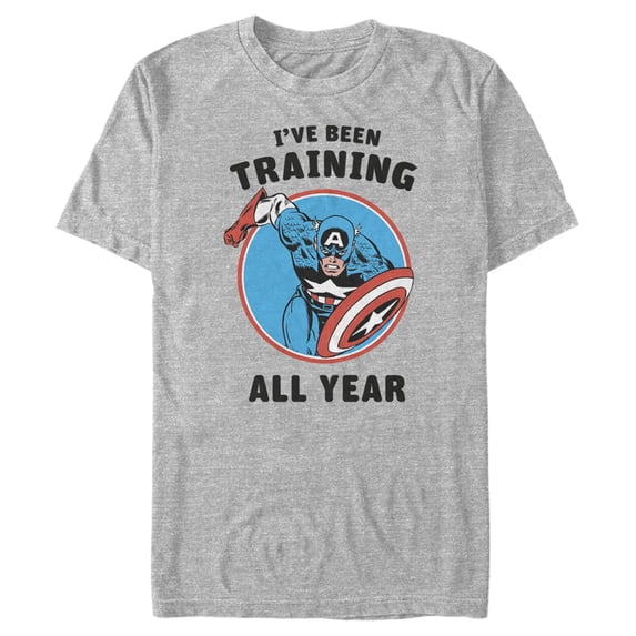 Men's Marvel Captain America I've Been Training All Year Graphic Tee Athletic Heather Medium