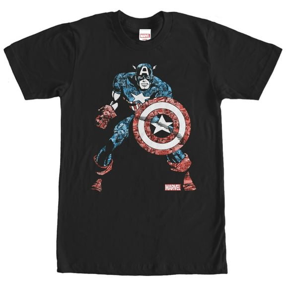 Men's Marvel Captain America Kaleidoscope  Graphic Tee Black Small