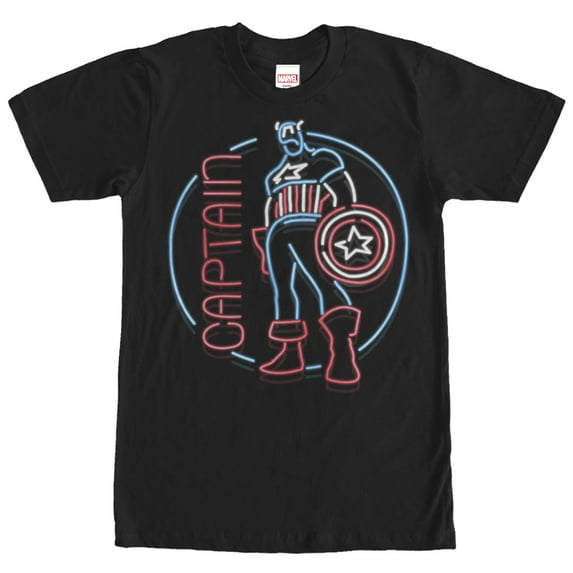 Men's Marvel Captain America Neon Sign Print Graphic Tee Black 2X Large
