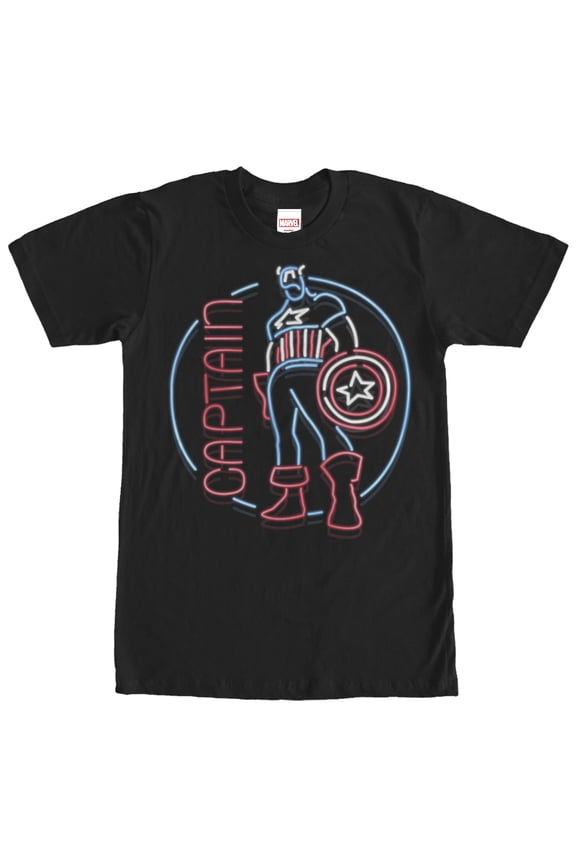 Men's Marvel Captain America Neon Sign Print Graphic Tee Black Large