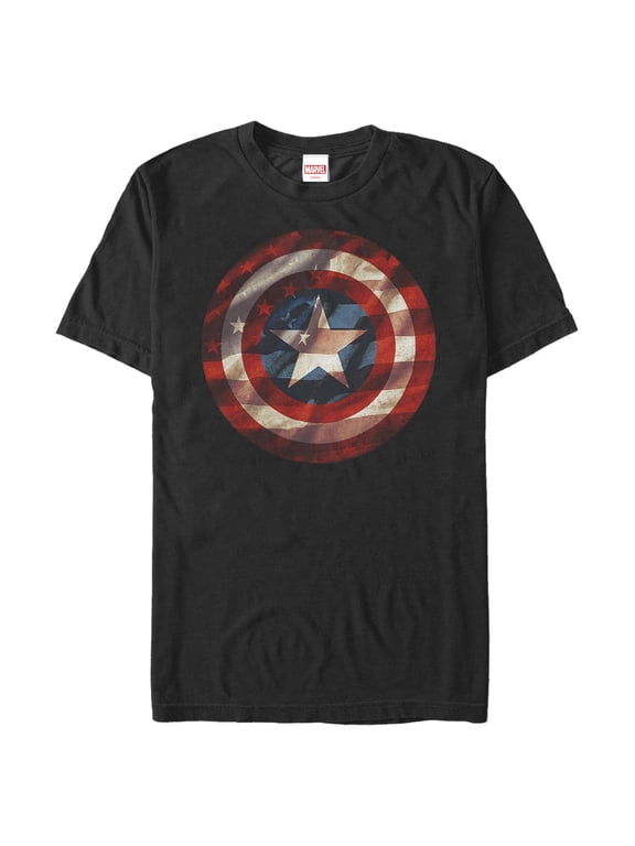Men's Marvel Captain America Shield Flag Graphic Tee Black 2X Large