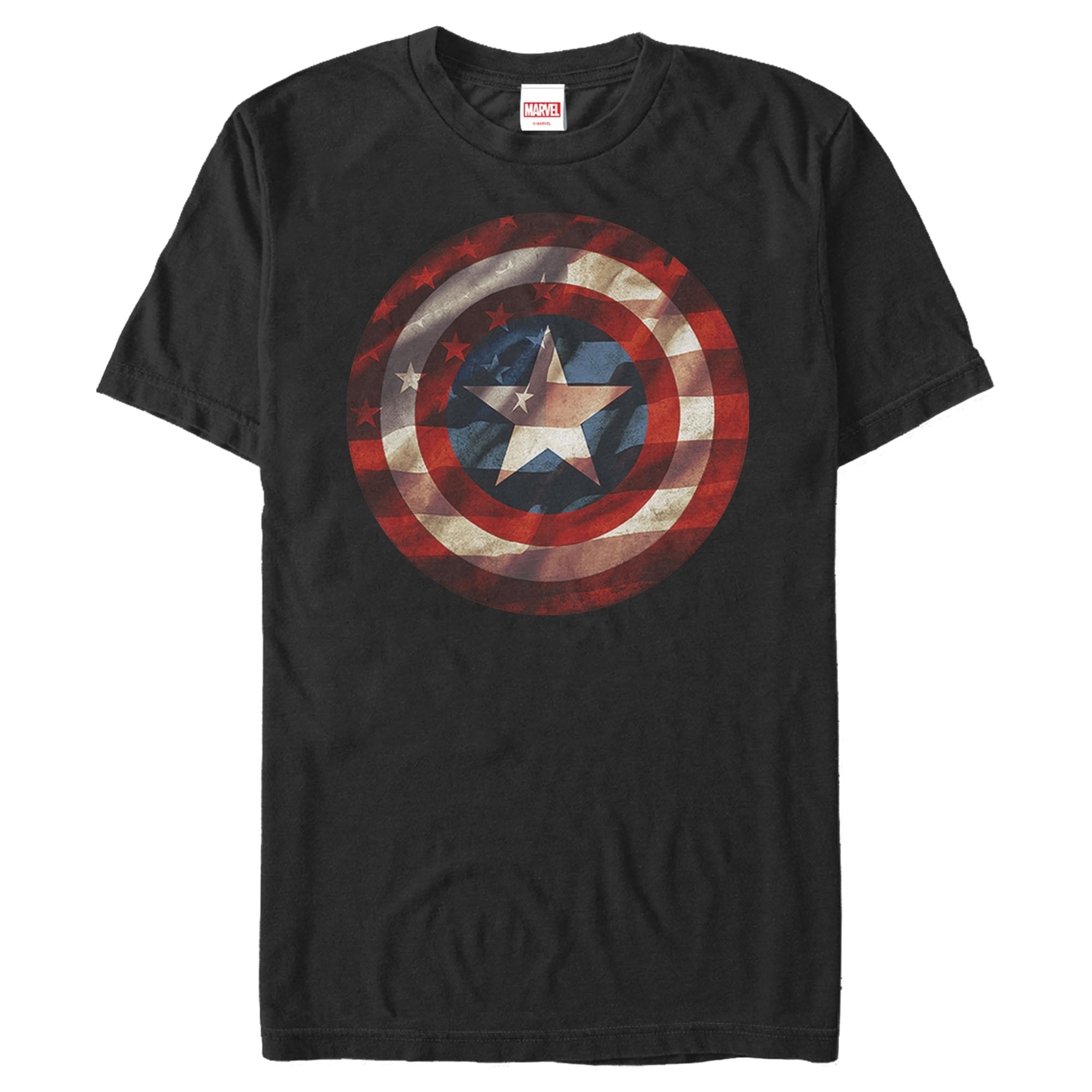 Men s Marvel Captain America Shield Flag Graphic Tee Black Large