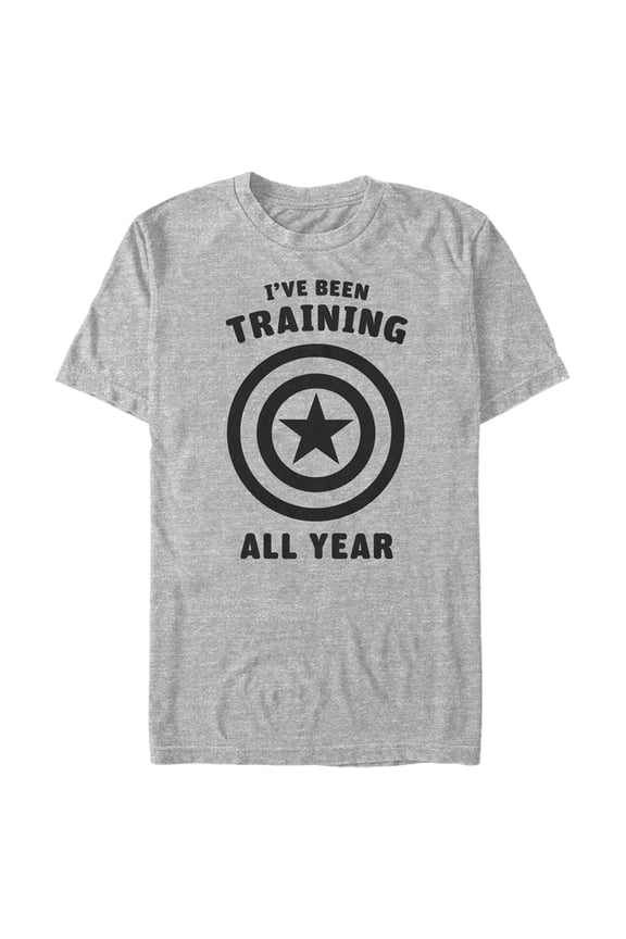 Men's Marvel Captain America Shield I've Been Training All Year Graphic Tee Athletic Heather Medium