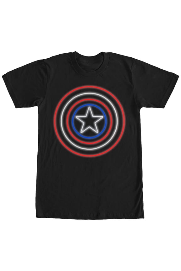 Men's Marvel Captain America Shield Neon Light Graphic Tee Black Medium