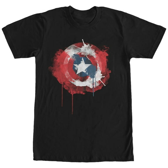 Men's Marvel Captain America Shield Watercolor Print Graphic Tee Black Large