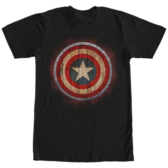 Men's Marvel Captain America Shield Wood Print Graphic Tee Black Large