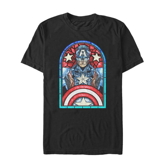 Men's Marvel Captain America Stained Glass  Graphic Tee Black 2X Large