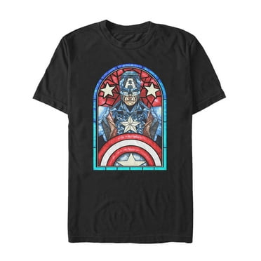 Men's Marvel Captain America Stained Glass  Graphic Tee Black 3X Large