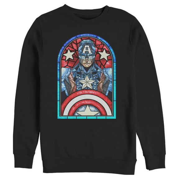 Men's Marvel Captain America Stained Glass  Sweatshirt Black 2X Large