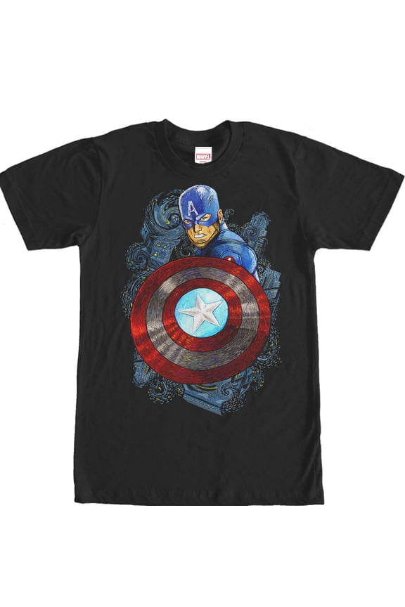 Men's Marvel Captain America Swirl Pattern Graphic Tee Black X Large