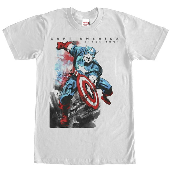Men's Marvel Captain America Watercolor Print Graphic Tee White Medium