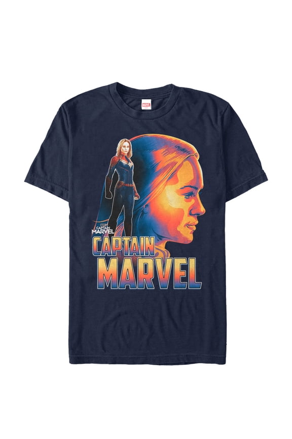 Men's Marvel Captain Marvel Artistic Profile  Graphic Tee Navy Blue Medium