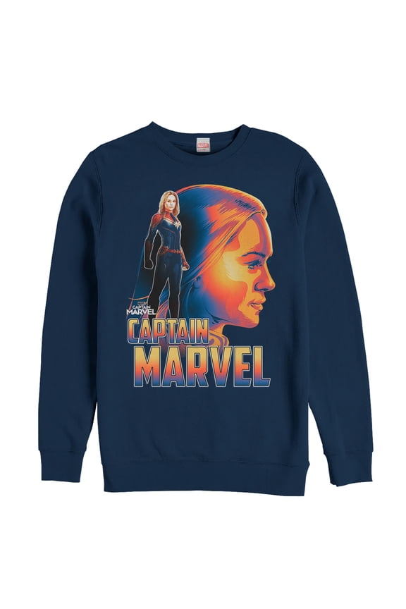 Men's Marvel Captain Marvel Artistic Profile Sweatshirt Navy Blue Small