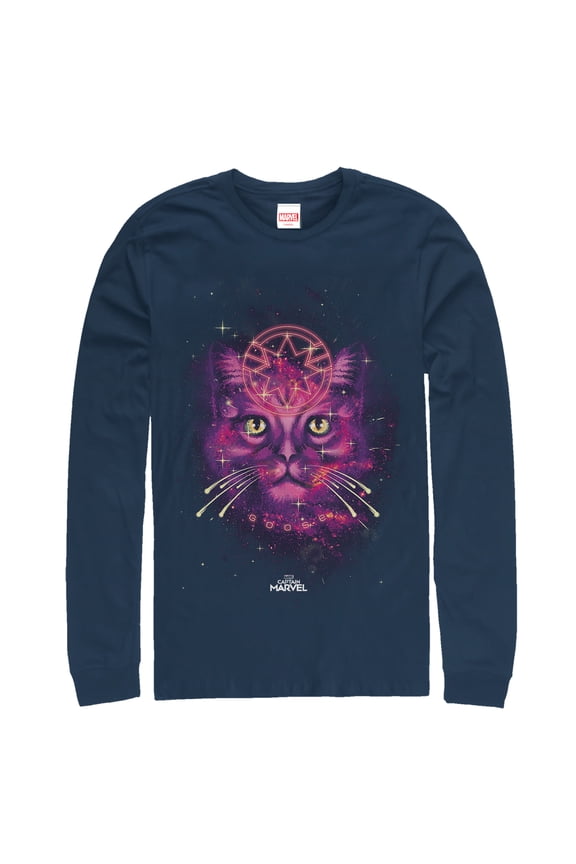 Men's Marvel Captain Marvel Cosmic Goose Cat Long Sleeve Shirt Navy Blue Medium