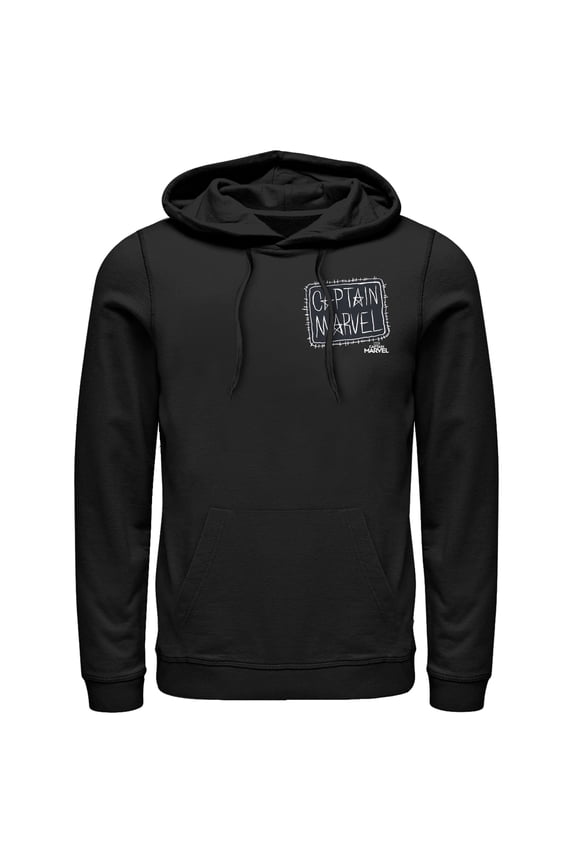 Men's Marvel Captain Marvel Crayon Patch Logo Pull Over Hoodie Black Large