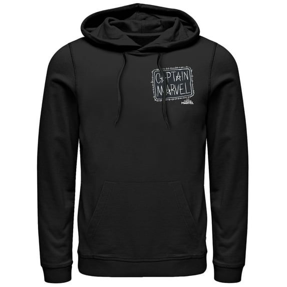 Men's Marvel Captain Marvel Crayon Patch Logo Pull Over Hoodie Black Medium