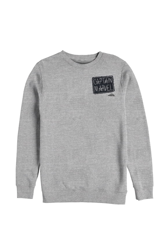 Men's Marvel Captain Marvel Crayon Patch Logo  Sweatshirt Athletic Heather Medium