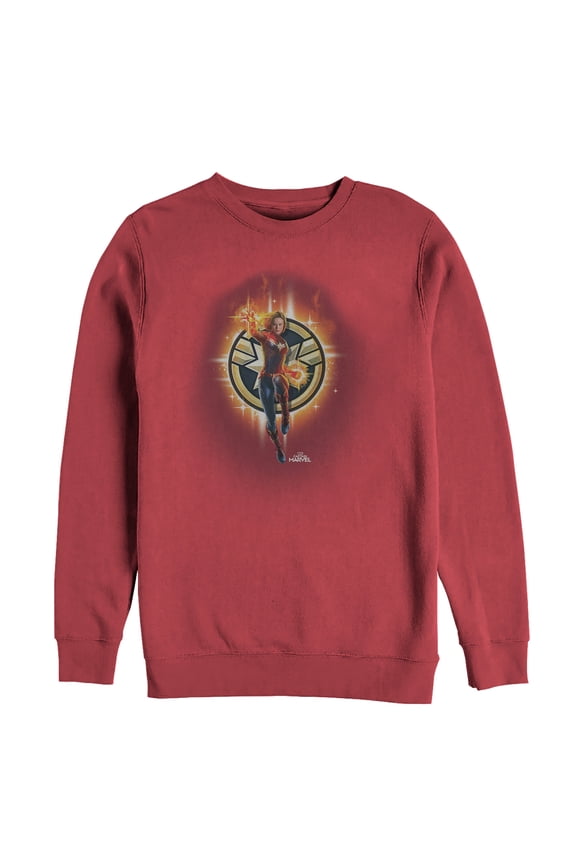Men's Marvel Captain Marvel Flame Star Symbol Sweatshirt Red 2X Large