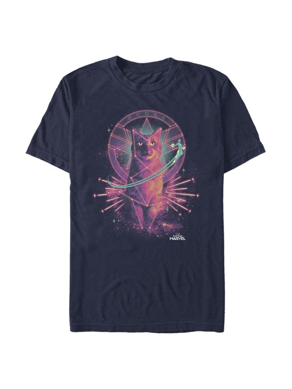 Men's Marvel Captain Marvel Galactic Goose Cat Graphic Tee Navy Blue X Large