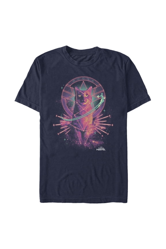 Men's Marvel Captain Marvel Galactic Goose Cat Graphic Tee Navy Blue X Large