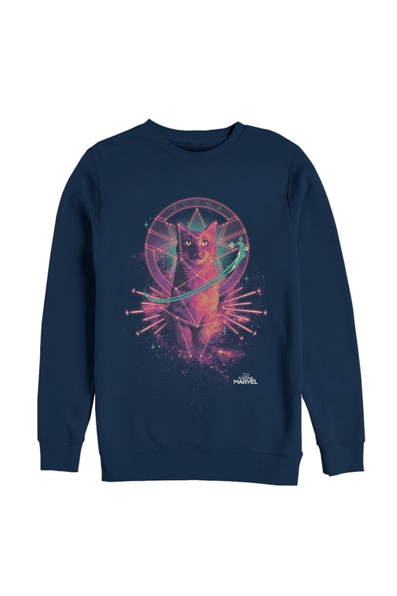 Men's Marvel Captain Marvel Galactic Goose Cat Sweatshirt Navy Blue X Large