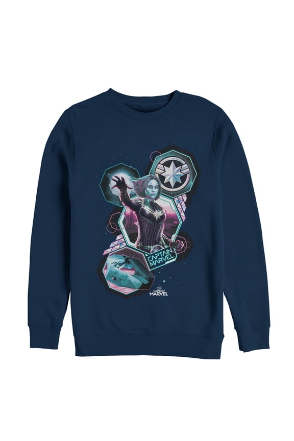 Men's Marvel Captain Marvel Geometric Space Sweatshirt Navy Blue Small