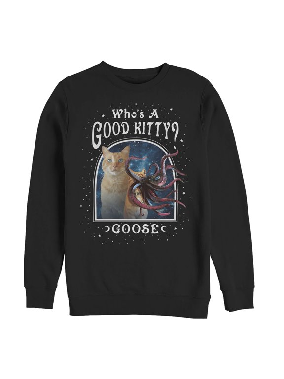 Men's Marvel Captain Marvel Good Goose Cat Sweatshirt Black Small