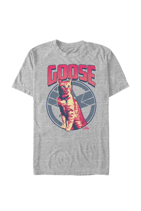 Men's Marvel Captain Marvel Goose Cat Badge Graphic Tee Athletic Heather 5X Large