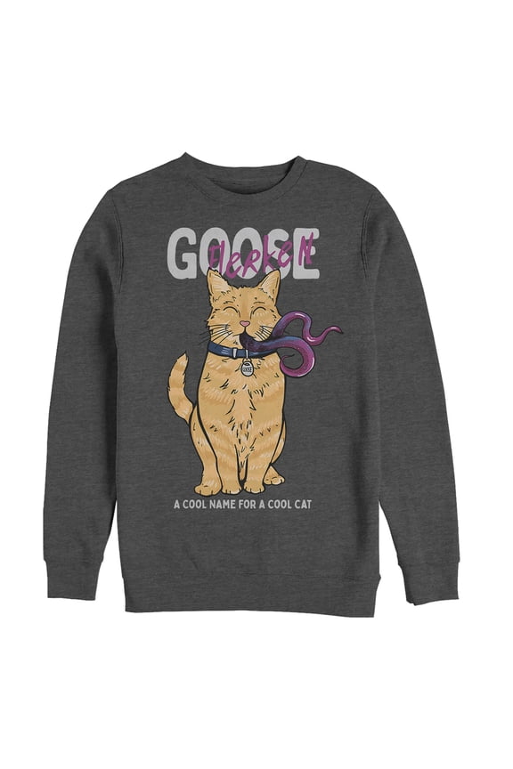 Men's Marvel Captain Marvel Goose Flerken Cartoon Sweatshirt Charcoal Heather Large