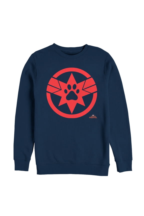Men's Marvel Captain Marvel Goose Paw Star Symbol Sweatshirt Navy Blue Small