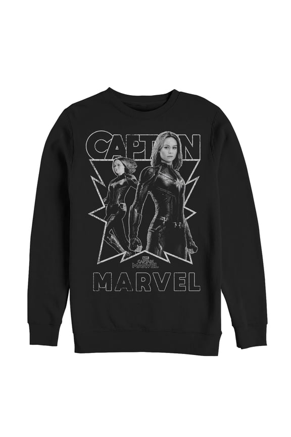 Men's Marvel Captain Marvel Gray Grayscale Portrait Sweatshirt Black Medium