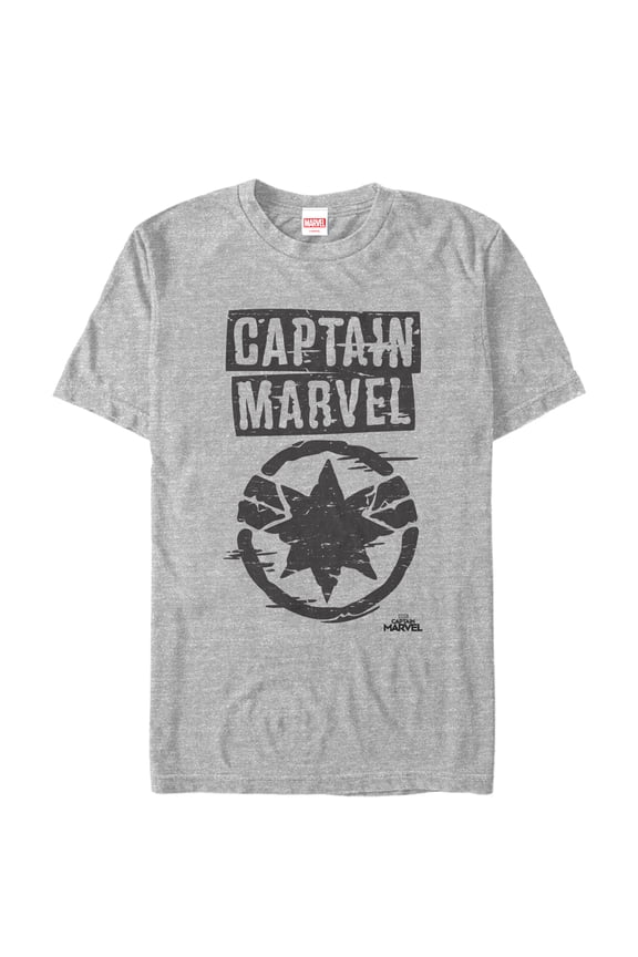 Men's Marvel Captain Marvel Grayscale Star Symbol Graphic Tee Athletic Heather Medium