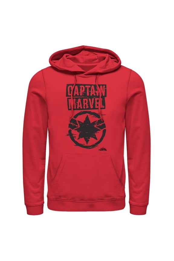 Men's Marvel Captain Marvel Grayscale Star Symbol Pull Over Hoodie Red Small
