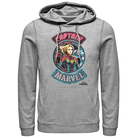Men's Marvel Captain Marvel Hero Patch  Pull Over Hoodie Athletic Heather Medium