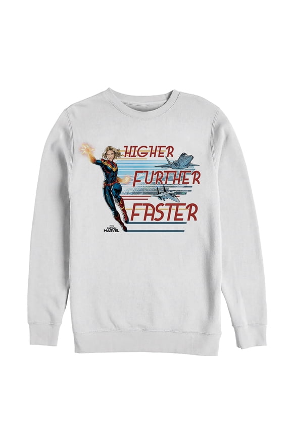 Men's Marvel Captain Marvel Higher Mantra Cartoon Sweatshirt White Medium