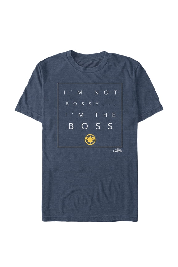Men's Marvel Captain Marvel I'm the Boss  Graphic Tee Navy Blue Heather Medium