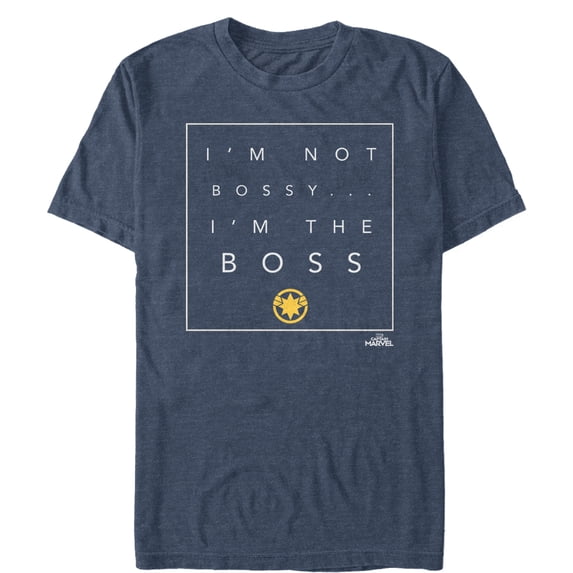 Men's Marvel Captain Marvel I'm the Boss Graphic Tee Navy Blue Heather Medium