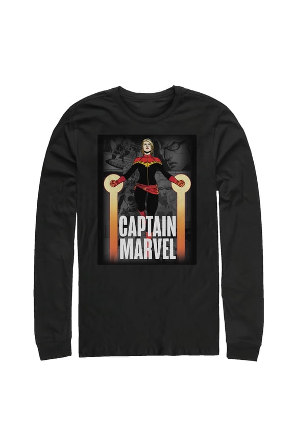 Men's Marvel Captain Marvel In Flight  Long Sleeve Shirt Black Medium