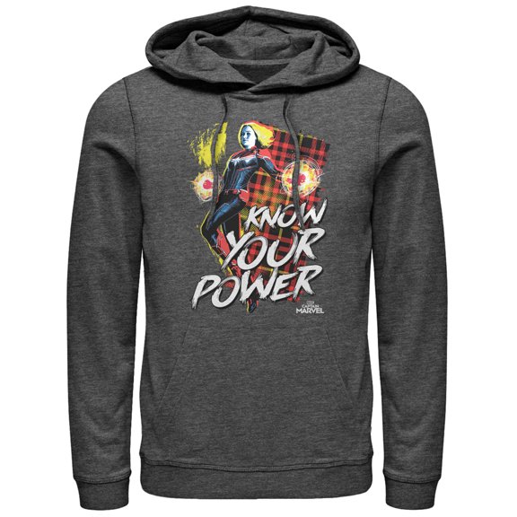 Men's Marvel Captain Marvel Know Your Power  Pull Over Hoodie Charcoal Heather Medium