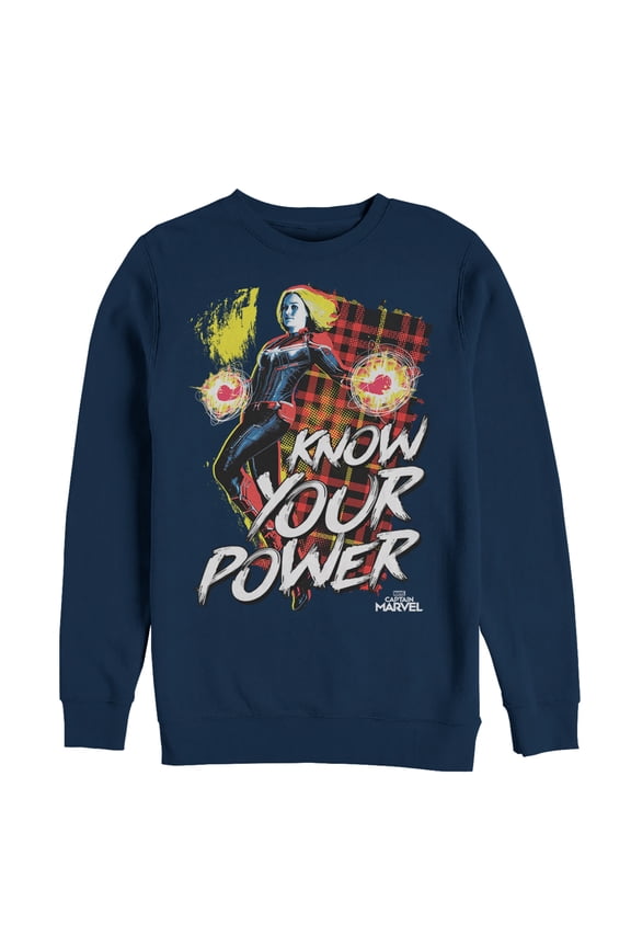 Men's Marvel Captain Marvel Know Your Power Sweatshirt Navy Blue Large