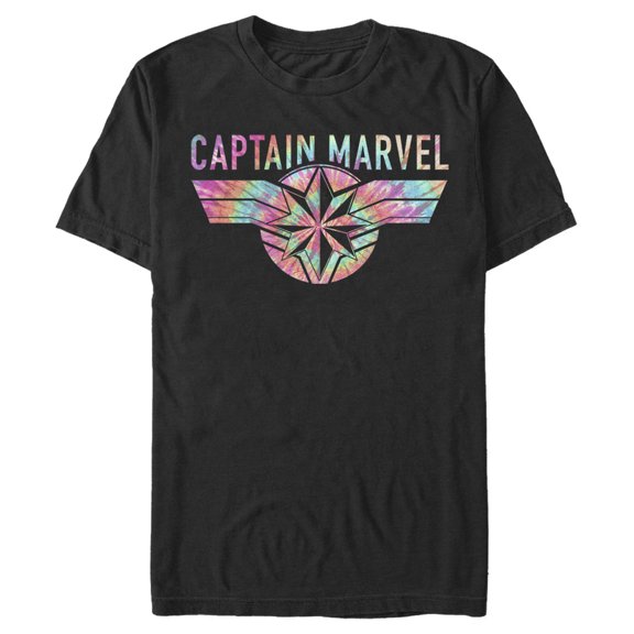 Men's Marvel Captain Marvel Logo Banner Tie Dye Colors  Graphic Tee Black 2X Large