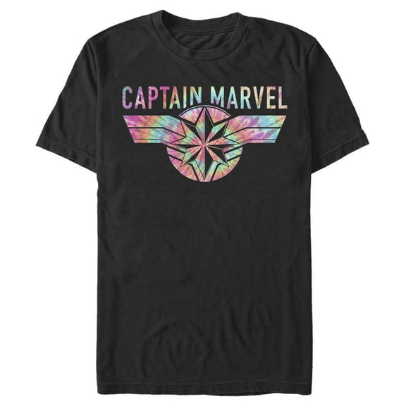 Men's Marvel Captain Marvel Logo Banner Tie Dye Colors  Graphic Tee Black X Large